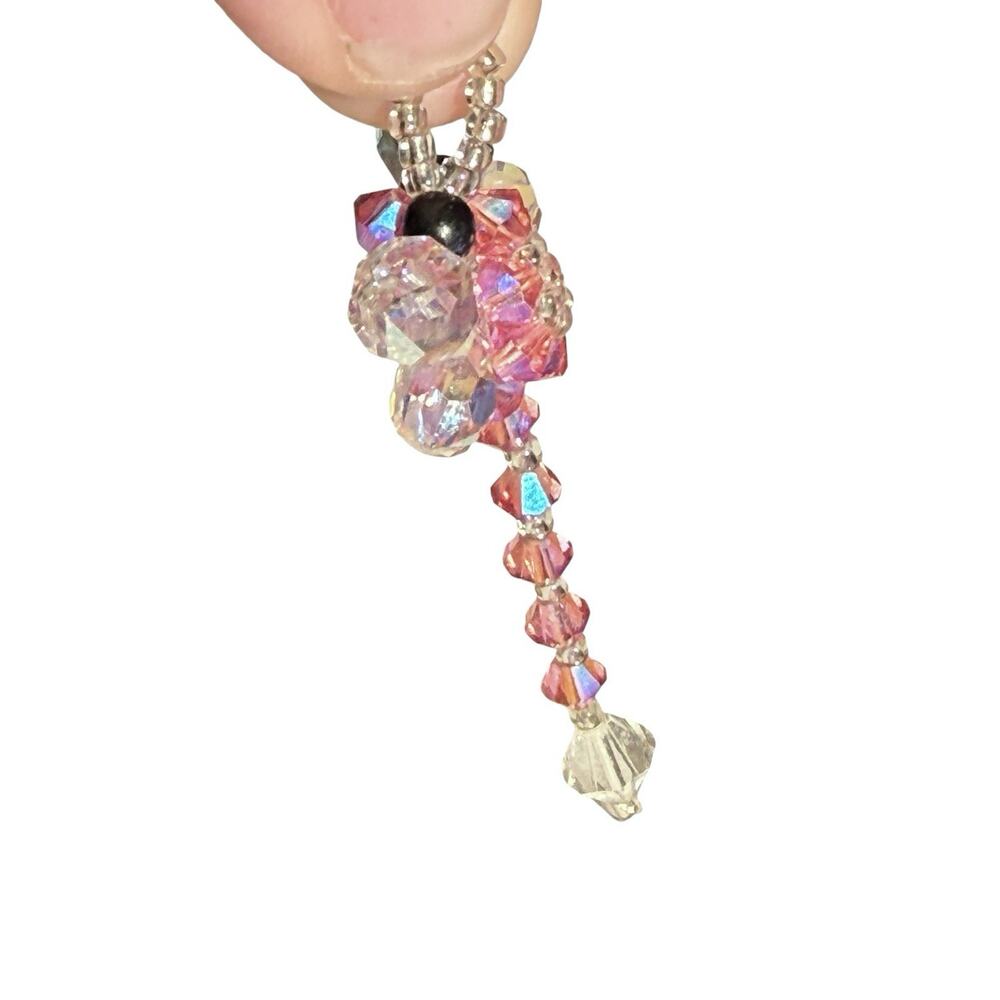 Dragonfly Faceted Beaded Pendant Aurora Borealis Handmade Pink - Picture 4 of 7